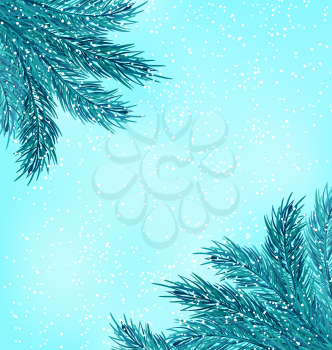 Illustration Winter Natural Background with Fir Branches, Copy Space for Your Text - Vector