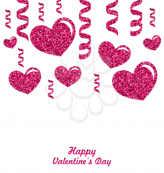 Frame from Pink Hearts with Glitter Background, space place for your text, sample lettering  - vector