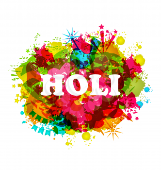 Illustration Indian Festival Holi Celebration Traditional Background, Abstract Art Grunge Texture, Colorful Blurs - Vector