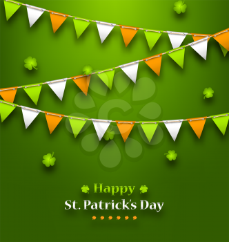 Illustration Bunting Pennants in Irish Colors and Clovers for St. Patrick's Day - Vector
