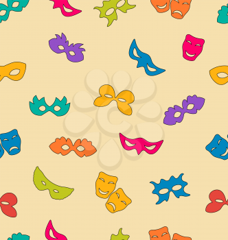 Colorful carnival masks seamless pattern on monotone background - vector