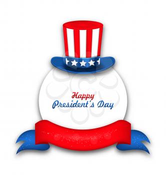 Illustration Celebration Card with Uncle Sam's Hat and Ribbon for Happy Presidents Day of USA - Vector