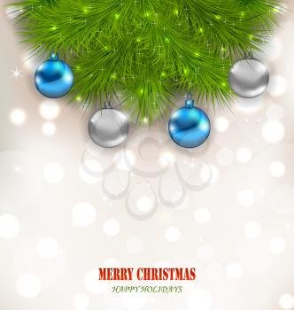 Illustration Christmas Composition with Fir Branches and Glass Balls - Vector