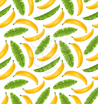 Illustration Seamless Pattern with Banana Leaves and Fruits. Food Background - Vector