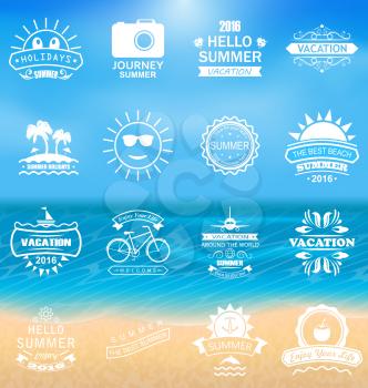 Illustration Group Summer Holidays Labels, Design Elements and Typography. Template for Logo - Vector