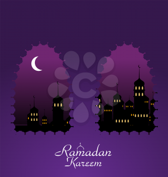 Illustration Ramadan Background with Silhouette Mosque - Vector