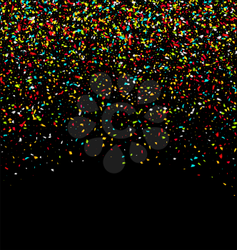Illustration Colorful Explosion of Confetti. Abstract Grainy Texture on Black Background - Vector