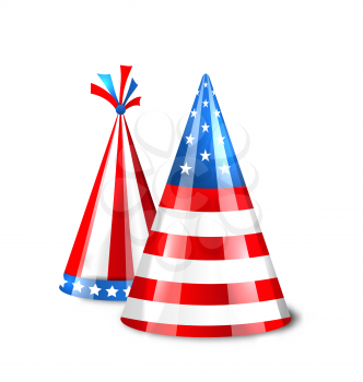 Illustration Party Hats with Flag of the United States of America. Accessory for American Holidays. Objects Isolated on White Background - Vector