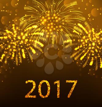 Illustration Happy New Year Fireworks 2017, Holiday Background Design - Vector