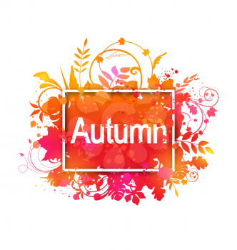 Illustration Autumn Grunge Banner Made in Leaves, Plants, Spots. Isolated on White Background - Vector