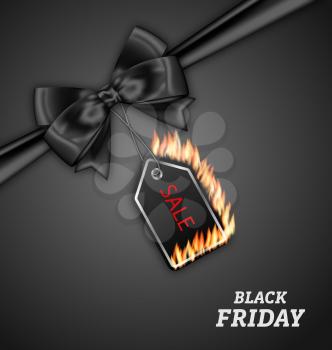 Illustration Sale Discount with Fire Flame, Black Bow Ribbon for Black Friday - Vector