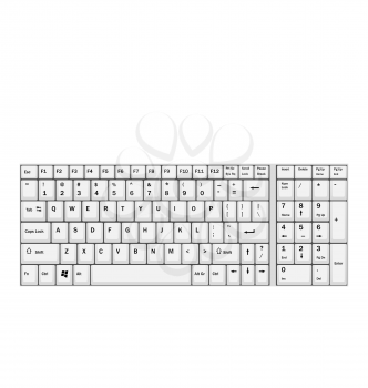 Illustration Computer Realistic White Keyboard Ioslated on White Background - Vector