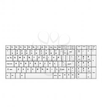Illustration Computer Realistic White Keyboard Isolated on White Background - Vector