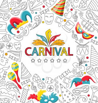 Illustration Carnival Celebration Card with Hand Drawing Icon Style - Vector