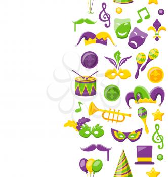 Illustration Cute Background for Mardi Gras and Carnival, Seamless Pattern, Fat Tuesday - Vector