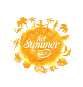 Illustration Tropical Summer Party Banner Design. Vacation Watercolor Bright Background - Vector