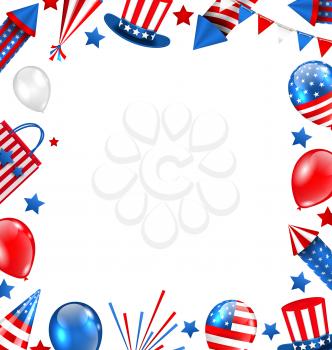 Colorful Border for American Holiday, Traditional Symbols, Objects, Icons - Illustration Vector