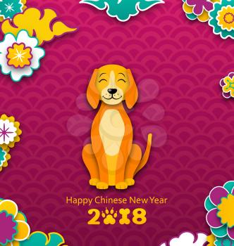 2018 Chinese New Year Banner, Earthen Dog, Paper Colorful Cutting Pattern - Illustration Vector