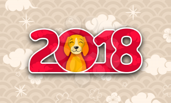 Happy Chinese New Year 2018 Card with Dog, Abstract Eastern Background Design - Illustration Vector