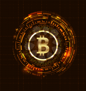 Golden Bitcoin Digital Currency, Futuristic Money. BTC, Bit-coin, Bit Coin - Illustration Vector