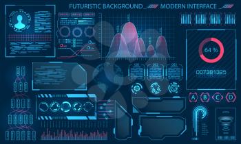 Futuristic Interface HUD Design, Infographic Elements. Tech and Science, Analysis Theme - Illustration Vector