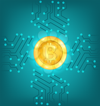 Circuit Background with Crypto Currency, Bitcoin, Virtual Money - Illustration Vector