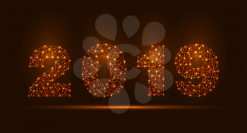 Abstract Mash Line and Point Scales on Dark Background with 2019 Happy New Year - Illustration Vector