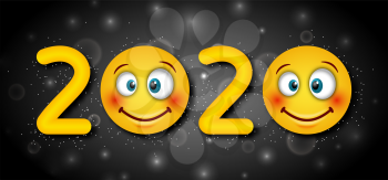 2020 Text, Template for Happy New Year with Cheerful Emoticons - Illustration Vector