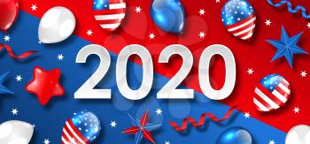 New Year 2020 with National Colors of USA American Flag. Greeting Poster - Vector Illustration
