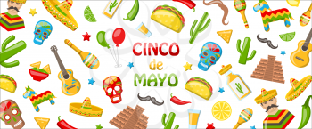 Cinco de Mayo - May 5, Holiday in Mexico. Mexican Banner with Traditional Symbols - Illustration Vector