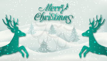 Christmas Congratulation Background with Deers. Natural Banner with Reindeers - Illustration Vector