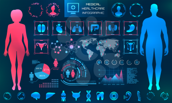 HUD UI. Male and Female Differences, Medical App. Futuristic Infographic Elements - Illustration Vector