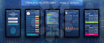 Online Banking Cryptocurrency UI, Mobile Platform Application for Work, Trading - Illustration Vector