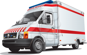 Detailed image of ambulance car, isolated on white background. File contains gradients. No blends and strokes.
