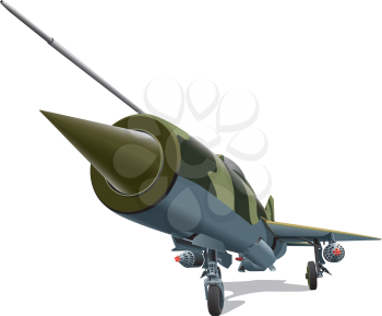 Detailed vector image of old jet-fighter of times of Cold War, isolated on white background. File contains gradients. No blends and strokes.