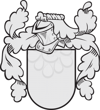 Vector image of medieval coat of arms, executed in woodcut style, isolated on white background. No blends, gradients and strokes.