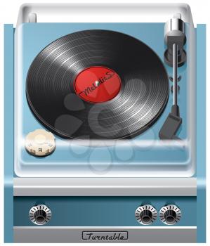 Vector icon of vintage turntable, isolated on white background. File contains gradients, blends and transparency. No strokes.
