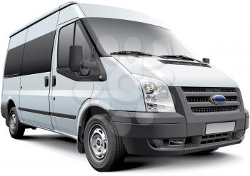 Detail vector image of European passenger van, isolated on white background. File contains gradients, blends and transparency. No strokes. Easily edit: file is divided into logical layers and groups.