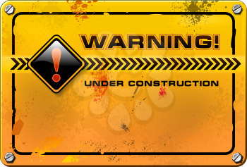 Under Construction, yellow grunge warning sign vector 