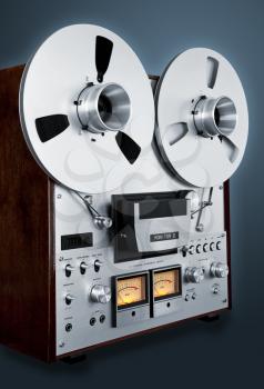 Analog Stereo Open Reel Tape Deck Recorder Vintage Closeup
