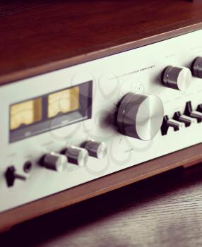 Vintage Stereo Audio Amplifier Volume Knob Closeup