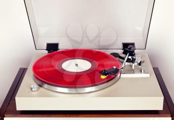 Analog Stereo Turntable Vinyl Record Player with Red Disk