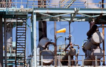 Industrial Petroleum Refinery Plant Smokestacks and Piping Details