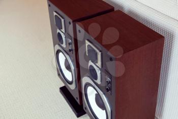 Three Way Big Audio Stereo Loud Speaker Closeup, loudspeaker pair