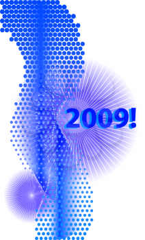 Royalty Free Clipart Image of a 2009 Background With a Blue Dotted Line
