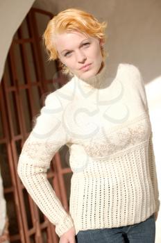 Strawberry Blonde Female Model in Warm Clothing 
