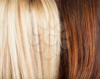 brown and blond hair background closeup macro hair salon or treatment concept