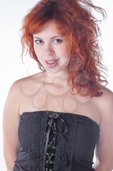 pretty red haired girl on white background