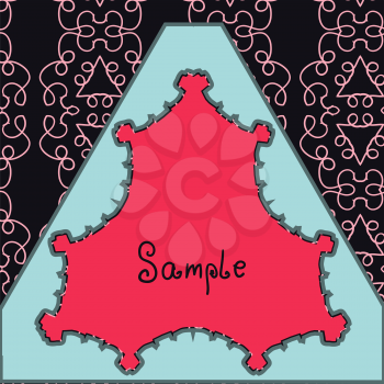 Triangle Red Vector ornate frame with sample text. Perfect invitation or announcement. Background pattern is included as seamless with clipping path. All pieces are separate. Easy to change and edit.