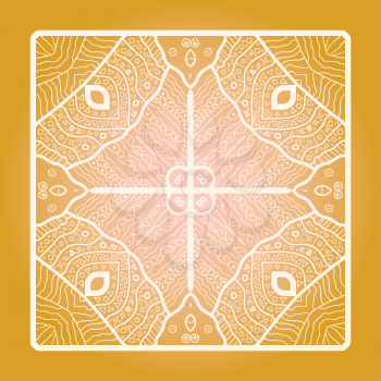 Oriental mandala motif round lase pattern on the yellow background, like snowflake or mehndi paint